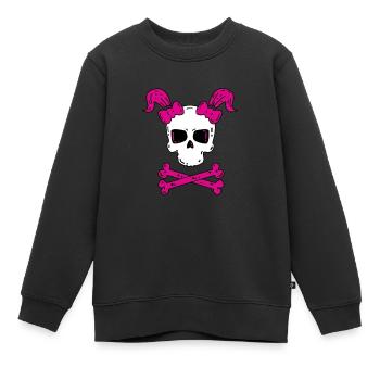 Tête de mort avec des tresses - Halloween - Sweat Premium enfant bio - noir - Devant - AI Model Kid Female (0cm)
