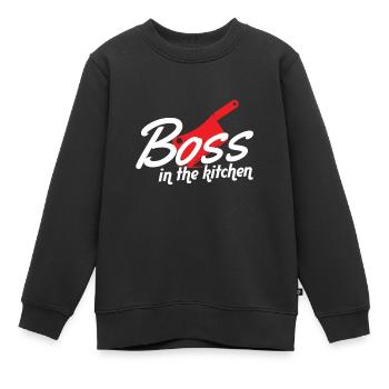 Chefkoch mit kulinarischem Humor in der Küche Knal - Kinder Premium Organic Sweatshirt - Schwarz - Vorne - AI Model Kid Female (0cm)