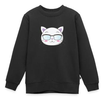 Chat de nerd avec des lunettes de nerd - Sweat Premium enfant bio - noir - Devant - AI Model Kid Female (0cm)