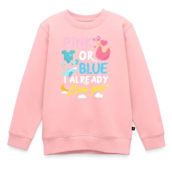 Fête de bébé révélée par le sexe rose ou bleu - Sweat Premium enfant bio - rose - Devant - AI Model Kid Female (0cm)