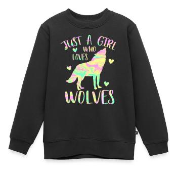 Nur ein Mädchen, das Wölfe liebt - Kinder Premium Organic Sweatshirt - Schwarz - Vorne - AI Model Kid Female (0cm)