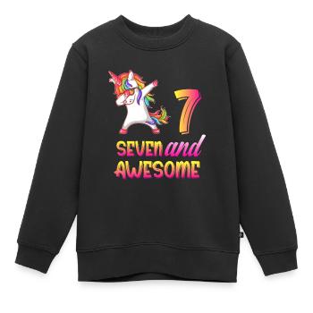 7e anniversaire fille cadeau, licorne 7 ans fille - Sweat Premium enfant bio - noir - Devant - AI Model Kid Female (0cm)
