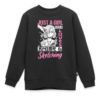 Just A Girl Whos Loves Anime Manga Otaku Zeichnen - Kinder Premium Organic Sweatshirt - Schwarz - Vorne - AI Model Kid Female (0cm)