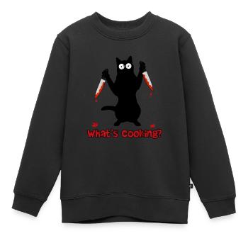 Chat chef avec couteau de cuisine - Sweat Premium enfant bio - noir - Devant - AI Model Kid Female (0cm)