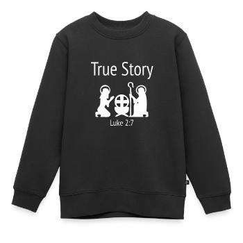 Christliches Weihnachtsdesign - Wahre Geschichte - Lukas 2 - Kinder Premium Organic Sweatshirt - Schwarz - Vorne - AI Model Kid Female (0cm)
