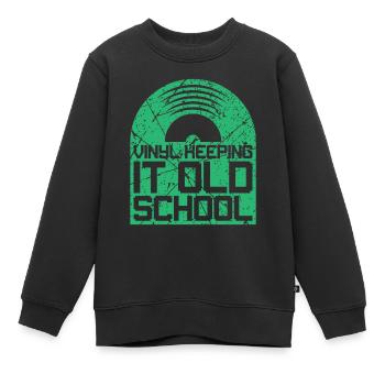 Vinyl Schallplatten Plattenspieler Old School LPs - Kinder Premium Organic Sweatshirt - Schwarz - Vorne - AI Model Kid Female (0cm)