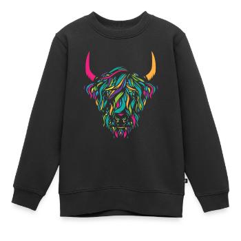 Cadeau d'amant de vache coloré à imprimé animal de vache des Highlands - Sweat Premium enfant bio - noir - Devant - AI Model Kid Female (0cm)