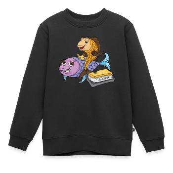 Beurre au poisson Dire bas allemand - Sweat Premium enfant bio - noir - Devant - AI Model Kid Female (0cm)