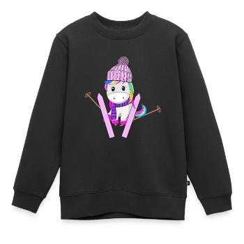 Licorne arc en ciel paillettes ski neige hiver - Sweat Premium enfant bio - noir - Devant - AI Model Kid Female (0cm)