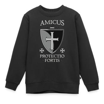 Templerschild + Amicus Protectio Fortis - Kinder Premium Organic Sweatshirt - Schwarz - Vorne - AI Model Kid Female (0cm)
