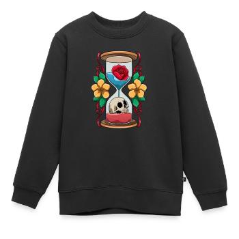 Sanduhr mit Totenschädel und Rose Zeit - Kinder Premium Organic Sweatshirt - Schwarz - Vorne - AI Model Kid Female (0cm)