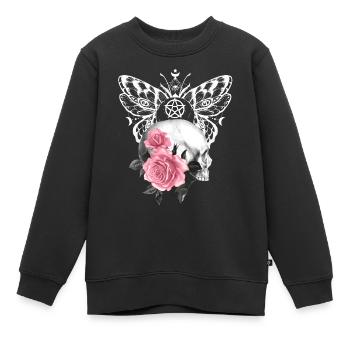 Nacht Blumen Gothik goth Totenkopf Tod Skull Punk - Kinder Premium Organic Sweatshirt - Schwarz - Vorne - AI Model Kid Female (0cm)