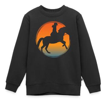 Chevaux montés dans des écuries avec cavalier - Sweat Premium enfant bio - noir - Devant - AI Model Kid Female (0cm)