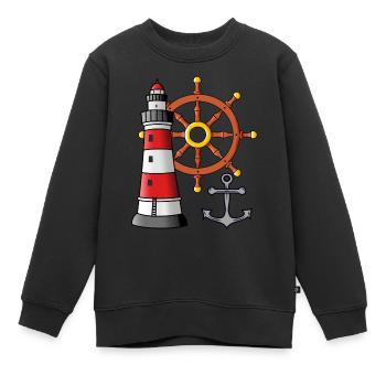 Phare Roue de commande Anker Marin Ahoi - Sweat Premium enfant bio - noir - Devant - AI Model Kid Female (0cm)