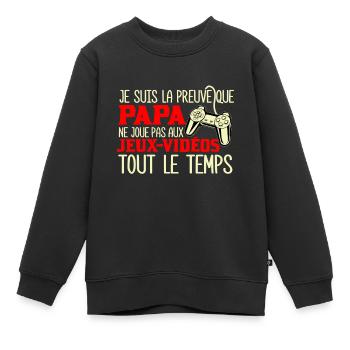 Papa Gamer Humour Cadeau Bébé - Sweat Premium enfant bio - noir - Devant - AI Model Kid Female (0cm)