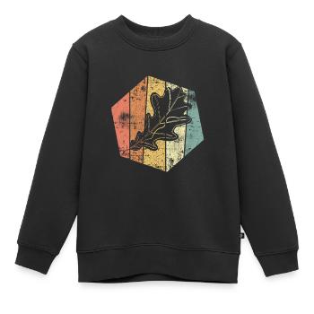 Chêne feuille vintage - Sweat Premium enfant bio - noir - Devant - AI Model Kid Female (0cm)