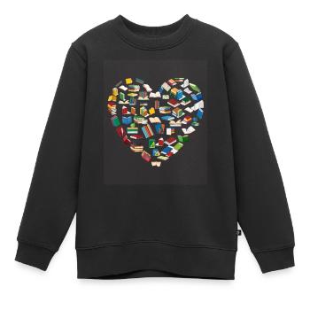 Buchliebhaber Herzform Reading Club Bibliothekar - Kinder Premium Organic Sweatshirt - Schwarz - Vorne - AI Model Kid Female (0cm)