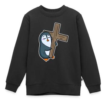 Pinguin und Kreuz Religion - Kinder Premium Organic Sweatshirt - Schwarz - Vorne - AI Model Kid Female (0cm)