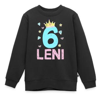 6. Geburtstag Leni Prinzessin Krone Einhorn - Kinder Premium Organic Sweatshirt - Schwarz - Vorne - AI Model Kid Female (0cm)