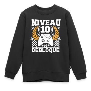 Niveau 10 - Anniversaire 10 ans Gamer Cadeau - Sweat Premium enfant bio - noir - Devant - AI Model Kid Female (0cm)