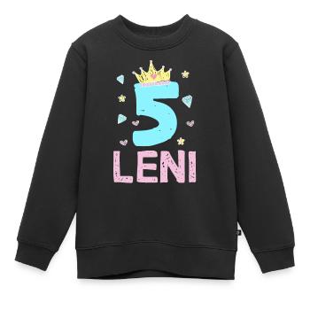 5. Geburtstag Leni Prinzessin Krone Einhor - Kinder Premium Organic Sweatshirt - Schwarz - Vorne - AI Model Kid Female (0cm)