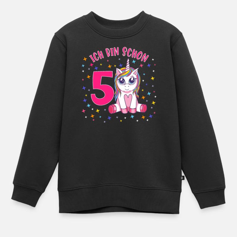ich bin schon 5 Einhorn Geburtstag Kind Mädchen - Kinder Premium Organic Sweatshirt - Schwarz