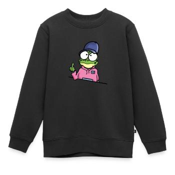 Frosch zeigt Mittelfinger - Kinder Premium Organic Sweatshirt - Schwarz - Vorne - AI Model Kid Female (0cm)