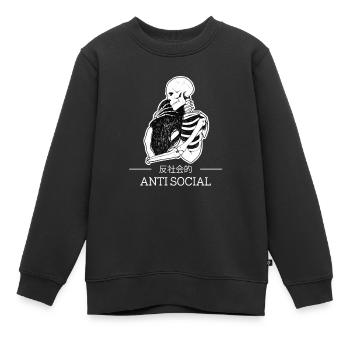 Anti social Japonais Proverbe Antisocial Anime - Sweat Premium enfant bio - noir - Devant - AI Model Kid Female (0cm)