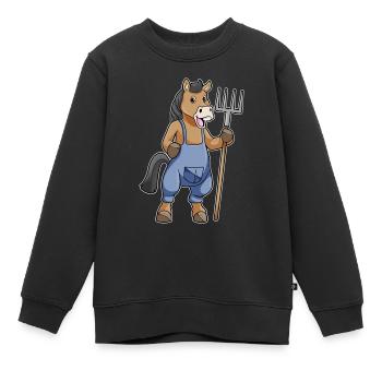 Pferd Landwirt Mistgabel Bauernhof - Kinder Premium Organic Sweatshirt - Schwarz - Vorne - AI Model Kid Female (0cm)