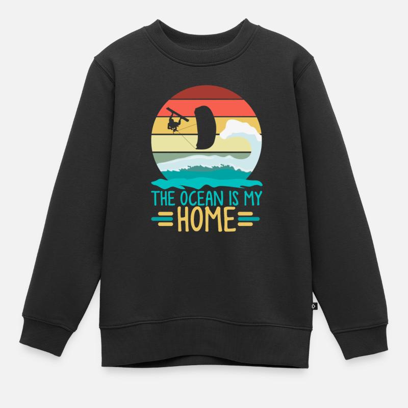 Kitesurf, Kitesurf Kitesurf, Mer, - Sweat Premium enfant bio - noir