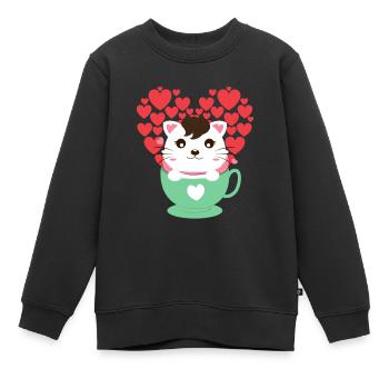 Chat avec des cœurs - Sweat Premium enfant bio - noir - Devant - AI Model Kid Female (0cm)