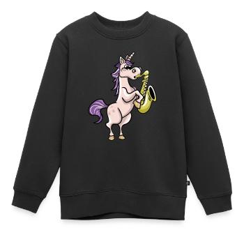 Saxophonist Einhorn - Kinder Premium Organic Sweatshirt - Schwarz - Vorne - AI Model Kid Female (0cm)