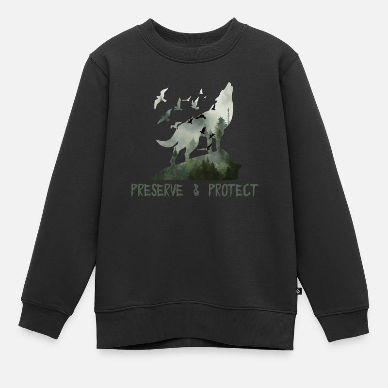 Preserve & Protect Umweltschutz Klimaschutz Wolf - Kinder Premium Organic Sweatshirt - Schwarz