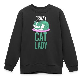Chat Fou chats Dame femme - Sweat Premium enfant bio - noir - Devant - AI Model Kid Female (0cm)