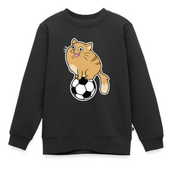 Football Comic Cat - Kids Premium Organic Sweatshirt - black - Front - AI Model Kid Female (0cm)