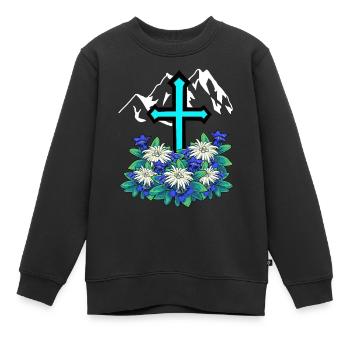 Alpes Montagnes Traversent Gentiane Edelweiss Montagne Nature - Sweat Premium enfant bio - noir - Devant - AI Model Kid Female (0cm)