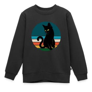 Schwarze Katze sitzen Retro Sonnenuntergang - Kinder Premium Organic Sweatshirt - Schwarz - Vorne - AI Model Kid Female (0cm)