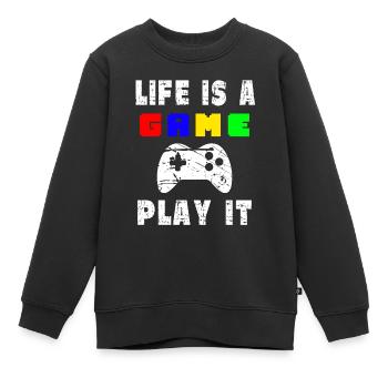 Het leven is een spel spelen - Kinder Premium sweater biologisch - zwart - Voor - AI Model Kid Female (0cm)