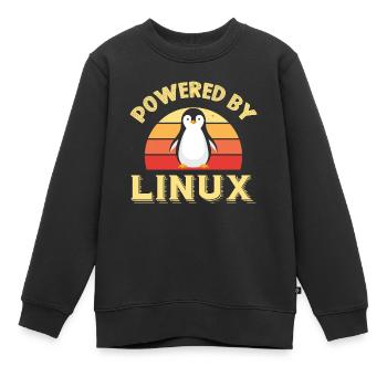 Powered By Linux Retro Vintage Geek - Kids Premium Organic Sweatshirt - black - Front - AI Model Kid Female (0cm)