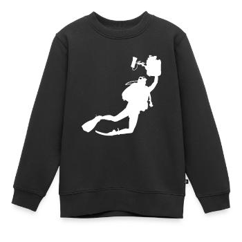 Diver with underwater camera - Kids Premium Organic Sweatshirt - black - Front - AI Model Kid Female (0cm)