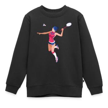 Badminton-Shirt, Badminton-Spieler, Badminton-Geschenk, - Kinder Premium Organic Sweatshirt - Schwarz - Vorne - AI Model Kid Female (0cm)