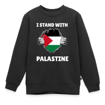 I Stand With Palestine Palästinensische Flagge - Kinder Premium Organic Sweatshirt - Schwarz - Vorne - AI Model Kid Female (0cm)