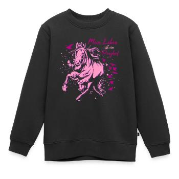 Mein Leben ist ein Ponyhof Pferde Motiv Mädchen - Kinder Premium Organic Sweatshirt - Schwarz - Vorne - AI Model Kid Female (0cm)