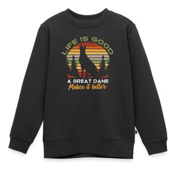 Das Leben ist gut Eine Deutsche Dogge macht es - Kinder Premium Organic Sweatshirt - Schwarz - Vorne - AI Model Kid Female (0cm)