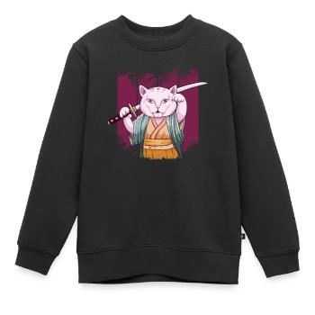 Japonais Saurrai Maneki Neko Cat Katana Aesthetic - Sweat Premium enfant bio - noir - Devant - AI Model Kid Female (0cm)