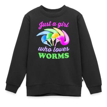 Wurm auf einer Schnur nur ein Mädchen, das Worms liebt - Kinder Premium Organic Sweatshirt - Schwarz - Vorne - AI Model Kid Female (0cm)
