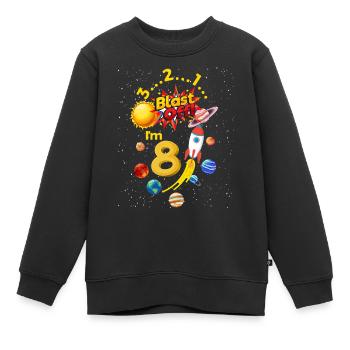 Achter Geburtstag Blast Off 8 Astronaut Rakete - Kinder Premium Organic Sweatshirt - Schwarz - Vorne - AI Model Kid Female (0cm)