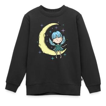 Fee auf dem Mond mit Zauberstab - Kinder Premium Organic Sweatshirt - Schwarz - Vorne - AI Model Kid Female (0cm)