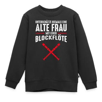 Alte Frau - Blockflöte | Retro Vintage Style - Kinder Premium Organic Sweatshirt - Schwarz - Vorne - AI Model Kid Female (0cm)