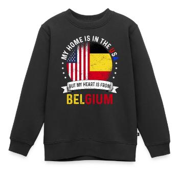 Belgian American Flag Belgian Roots USA Citizen - Kinder Premium Organic Sweatshirt - Schwarz - Vorne - AI Model Kid Female (0cm)